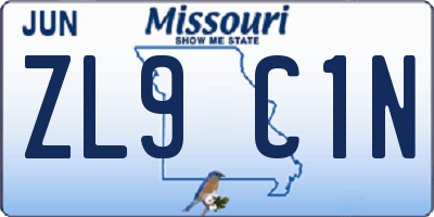 MO license plate ZL9C1N