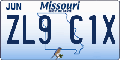 MO license plate ZL9C1X