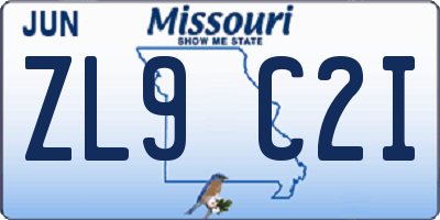 MO license plate ZL9C2I