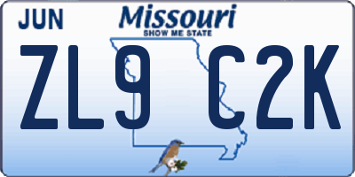 MO license plate ZL9C2K