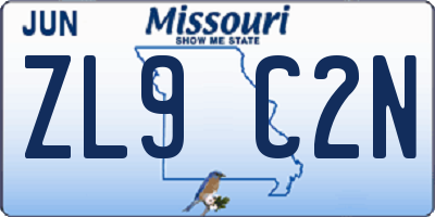 MO license plate ZL9C2N