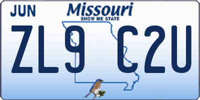 MO license plate ZL9C2U