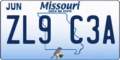 MO license plate ZL9C3A