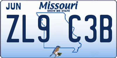 MO license plate ZL9C3B