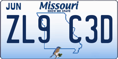 MO license plate ZL9C3D