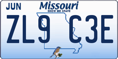 MO license plate ZL9C3E