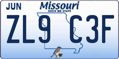 MO license plate ZL9C3F