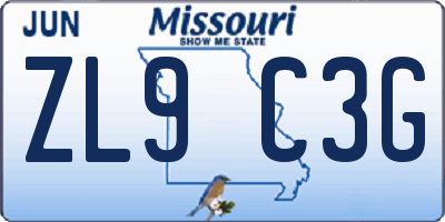 MO license plate ZL9C3G