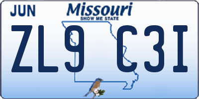 MO license plate ZL9C3I