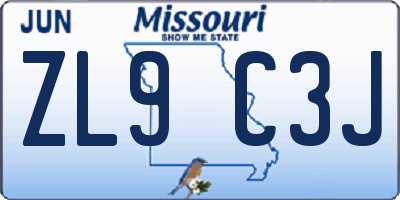 MO license plate ZL9C3J