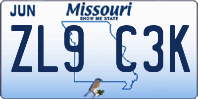 MO license plate ZL9C3K
