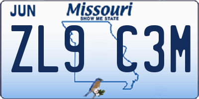 MO license plate ZL9C3M