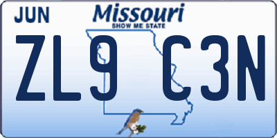 MO license plate ZL9C3N