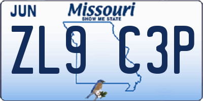 MO license plate ZL9C3P