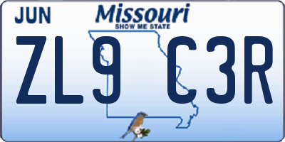 MO license plate ZL9C3R