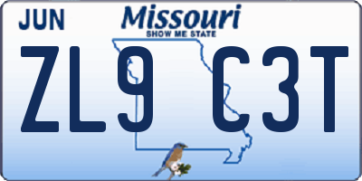 MO license plate ZL9C3T