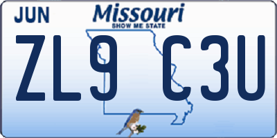 MO license plate ZL9C3U