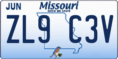 MO license plate ZL9C3V