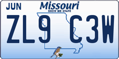 MO license plate ZL9C3W