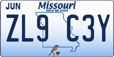 MO license plate ZL9C3Y