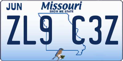 MO license plate ZL9C3Z