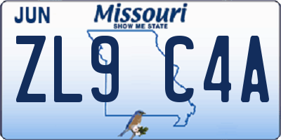 MO license plate ZL9C4A