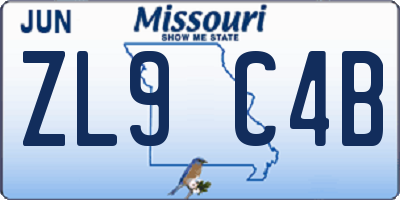 MO license plate ZL9C4B