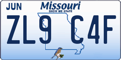 MO license plate ZL9C4F