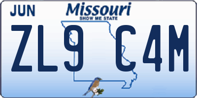 MO license plate ZL9C4M