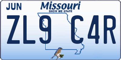 MO license plate ZL9C4R