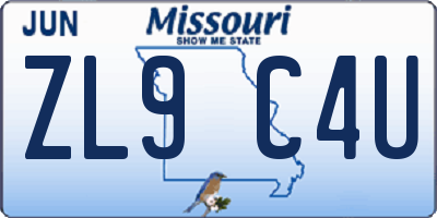 MO license plate ZL9C4U