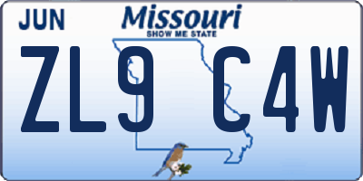 MO license plate ZL9C4W