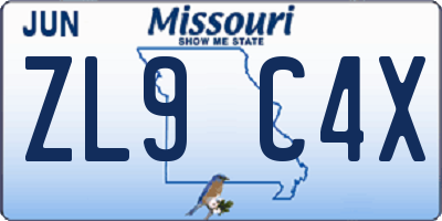 MO license plate ZL9C4X