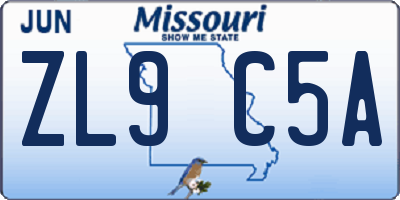 MO license plate ZL9C5A