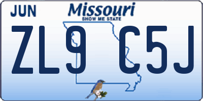 MO license plate ZL9C5J