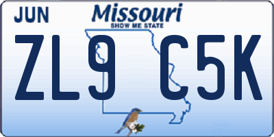 MO license plate ZL9C5K