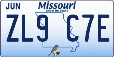 MO license plate ZL9C7E
