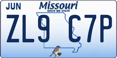 MO license plate ZL9C7P