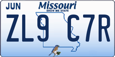 MO license plate ZL9C7R