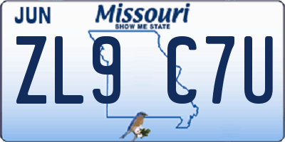 MO license plate ZL9C7U