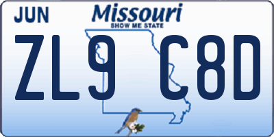MO license plate ZL9C8D