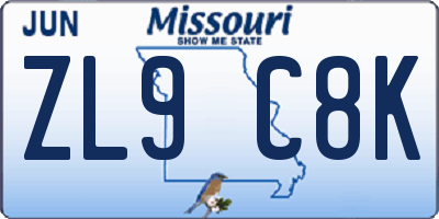 MO license plate ZL9C8K