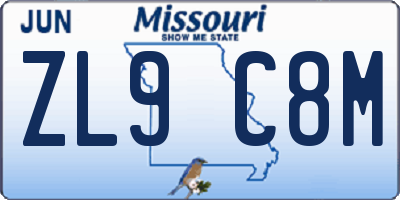 MO license plate ZL9C8M