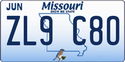 MO license plate ZL9C8O