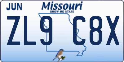 MO license plate ZL9C8X