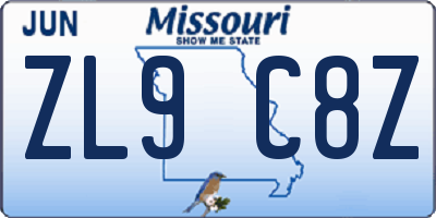 MO license plate ZL9C8Z