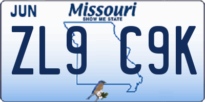 MO license plate ZL9C9K