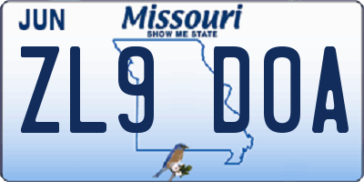 MO license plate ZL9D0A