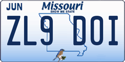 MO license plate ZL9D0I