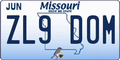MO license plate ZL9D0M